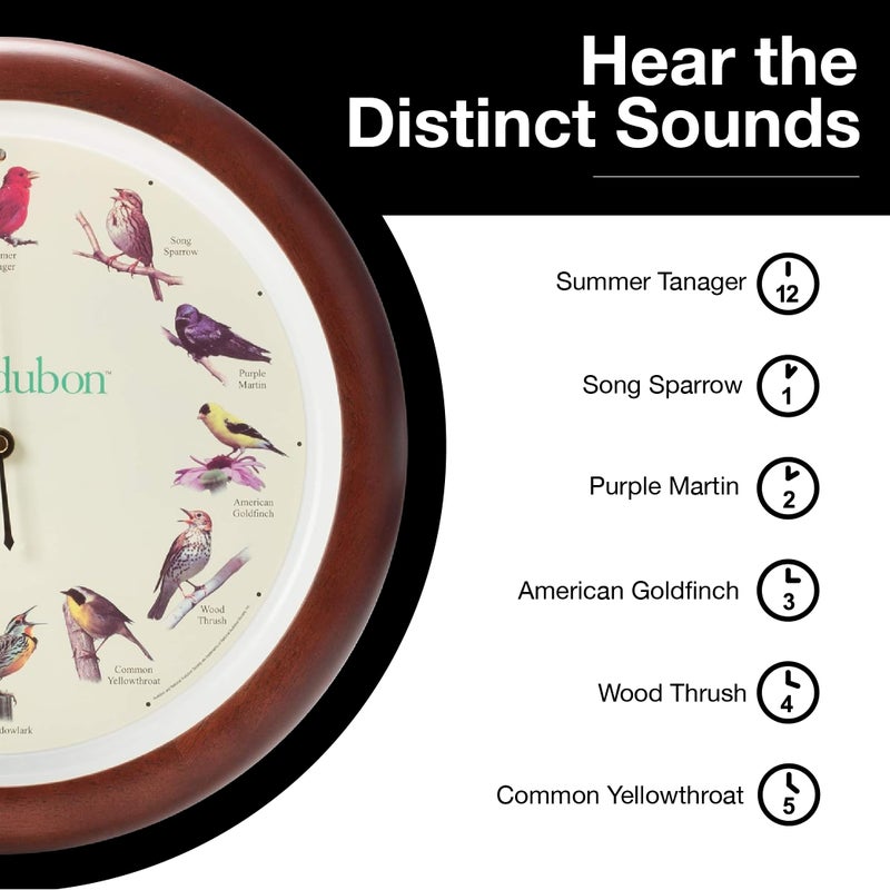 Mark Feldstein & Associates Mark Feldstein, Audubon Singing Bird Wall Clock, 13 Inch, Premium Cherry - Image 4